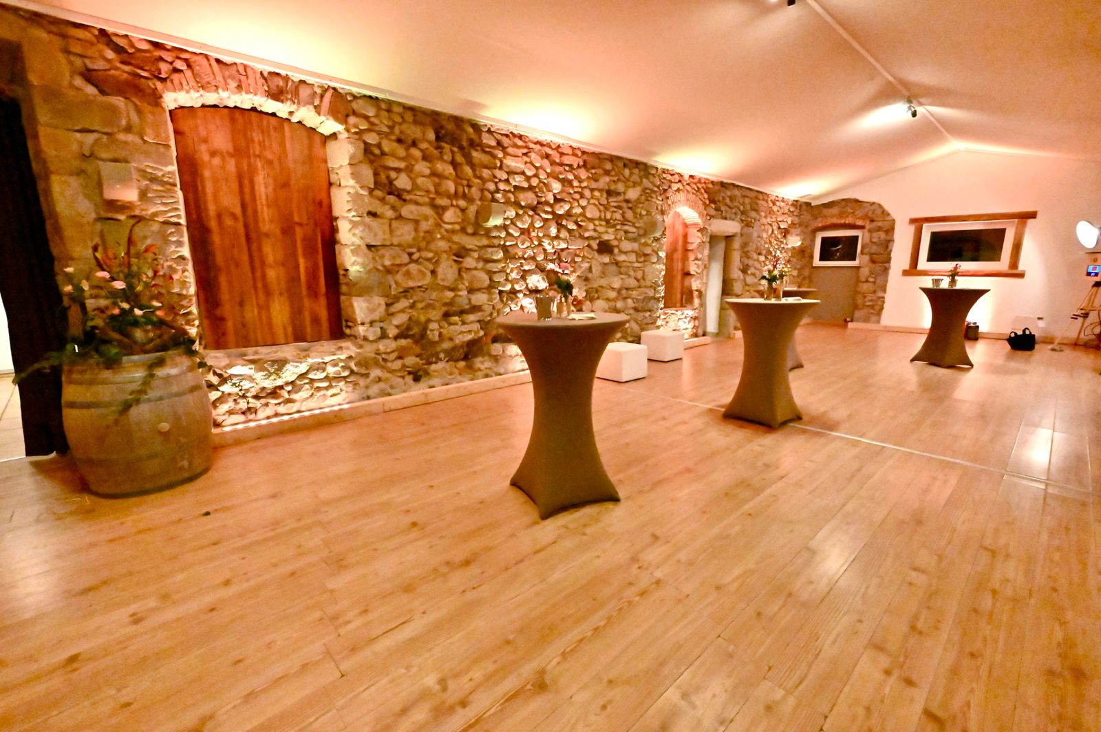 Salle en pierre avec tonneau